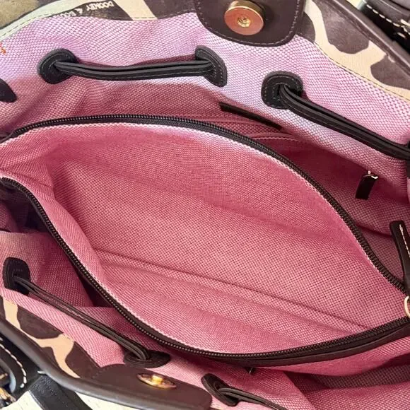 Dooney & Bourke Medium Chiara Leather Satchel Handbag Tote Brown Cream Giraffe - Picture 13 of 14